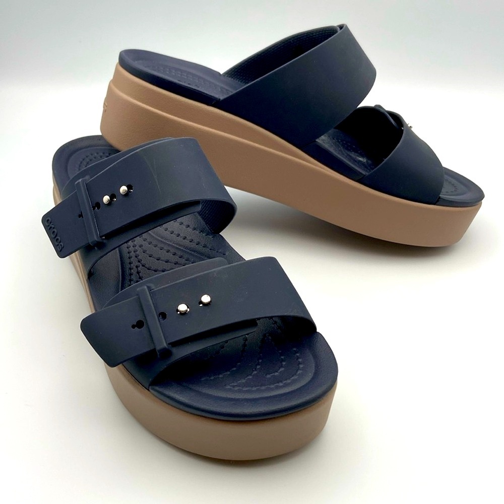 Crocs Womens Brooklyn Buckle Wedge Platform Sandals Size 8 Deep Navy LiteRide
